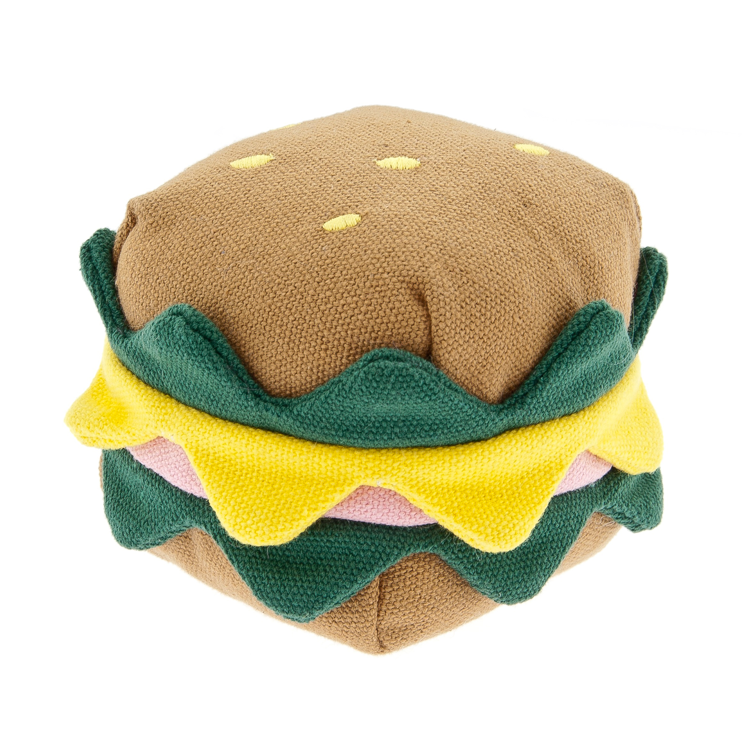 Peluche con forma de hamburguesa para perros, tamaño 8 x 10 cm.